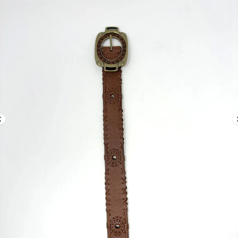 Betsey‎ Johnson Leather Belt Studded Oval Buckle Brown M